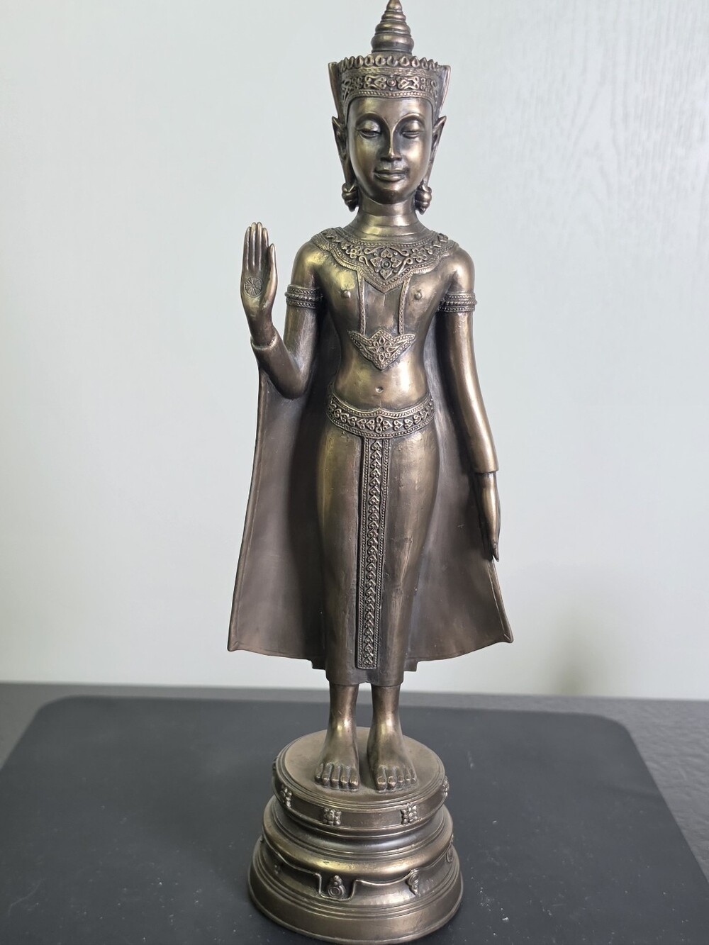 Vintage Cold Cast Bronze Reproduction Stsnding Crowned Budda